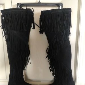 Sam Edelman Black Over the Knee Fringe Boots